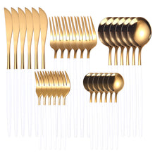 Load image into Gallery viewer, Stainless Steel Knife and Forks 30-Piece Set Portuguese Tableware Golden Set Creative Western Food Steak Knife, Fork and Spoon
