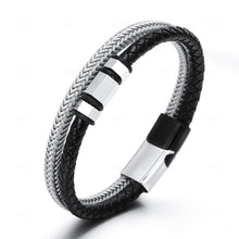 Load image into Gallery viewer, E-Commerce Stainless Steel Simple Steel Wire Woven Bracelet Men's Leather Magnetic Snap Titanium Steel
