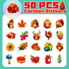 Load image into Gallery viewer, 50Pcs Thanksgiving Stickers Turkey Cartoon Animal Children Stickers Thanksgiving Graffiti Stickers
