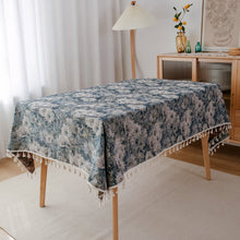 Load image into Gallery viewer, Blue Jacquard Table Cloth American Oil Painting Thick Tablecloth Blue Flower Kitchen Table Cloth
