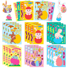 Load image into Gallery viewer, 6 Sheets/Pack Easter Rabbit Puzzle Stickers Dried Shrimp Children's Educational Puzzle Colorful Egg Face Changing Stickers
