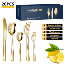Load image into Gallery viewer, Stainless Steel Tableware Set Western Food/Steak Knife, Fork and Spoon 20-Piece Set
