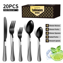 Load image into Gallery viewer, Stainless Steel Tableware Set Plaid Handle Knife, Fork and Spoon Christmas Tableware Gift Box 20-Piece Set
