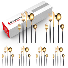 Load image into Gallery viewer, Stainless Steel Knife and Forks Four-Piece Spray Paint Portuguese Tableware 30 Pieces Golden Set Creative Western Food
