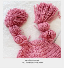 Load image into Gallery viewer, Japanese two-dimensional cute double braids pink wool hat female autumn and winter warm sweet soft sister wig knitted hat
