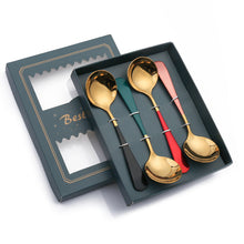 Load image into Gallery viewer, Q Tableware Set Creative Spoon Four-Piece Set round Spoon Stirring Spoon Gift Packing Ice Spoon
