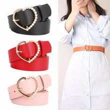 Load image into Gallery viewer, Sweet Inlaid Pearl Peach Heart Buckle Dress Decoration Belt Cute Student Jeans Strap
