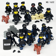 Load image into Gallery viewer, 16pcs/St Blue SWAT Black Doll Toy Anti-Terrorism Military Model Doll Children Assembling Building Blocks Toy
