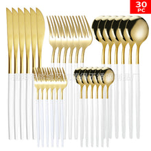 Load image into Gallery viewer, Stainless Steel Knife and Forks 30-Piece Set Portuguese Tableware Golden Set  Western Food Steak Knife Fork and Spoon

