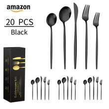 Load image into Gallery viewer, Stainless Steel Tableware Knife, Fork and Spoon 5-Piece Set Portuguese Western Food Knife, Fork and Spoon Tableware 20-Piece Set
