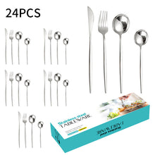 Load image into Gallery viewer, Stainless Steel Western Tableware Knife, Fork and Spoon 24-Piece Set 6-Person Steak Knife, Fork and Spoon Spoon Set
