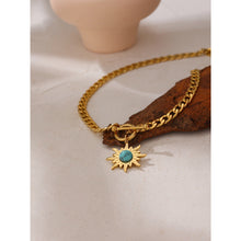 Load image into Gallery viewer, 18K titanium steel necklace women's sunflower turquoise pendant collarbone necklace
