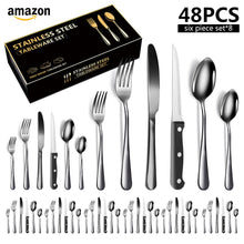 Load image into Gallery viewer, Stainless Steel Tableware 6 Components Steak Knife and Fork Spoon 8 People 48 Pieces Set Gift Set
