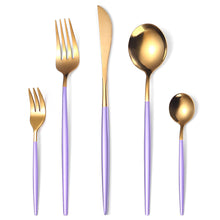 Load image into Gallery viewer, Portugal Gold Stainless Steel Tableware Five-Piece Set Tableware Set Knife, Fork and Spoon
