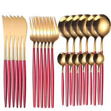 Load image into Gallery viewer, Supply Stainless Steel Knife and Forks 24-Piece Portuguese Tableware Golden Set Creative Western Food Steak Knife, Fork and Spoon
