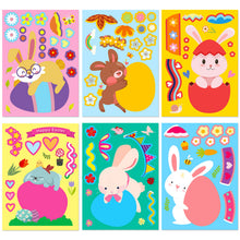 Load image into Gallery viewer, 6 Sheets/Pack Easter Rabbit Puzzle Stickers Dried Shrimp Children's Educational Puzzle Colorful Egg Face Changing Stickers
