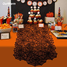 Load image into Gallery viewer, Ourwarm 1pc 20X80inch Halloween Spider Web Table Runners Black Lace Tablecloth Halloween Table Decoration Event Party Supplies
