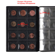 Load image into Gallery viewer, PU Leather Coin album 10 pages 120 pockets coin album for coins pockets Commemorative Coin,medallions badges collection book
