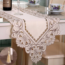 Load image into Gallery viewer, Pastoral Embroidery Hollow Flower Table Runner Mat Embroidered Floral Cutwork Tablecloth Covers Rectangle Flower Table Runners
