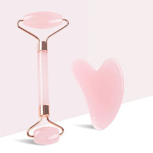 Load image into Gallery viewer, Pink Crystal Jade Roller Scraping Plate Facial Beauty Jade Roller Crystal Scraping Plate Massage Set
