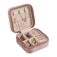 Load image into Gallery viewer, Plush Velvet Jewelry Box For Women Necklace Ring Earrings Organizer Holder Travel Portable Zipper Square Jewelry Storage Case
