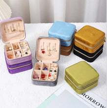 Load image into Gallery viewer, Plush Velvet Jewelry Box For Women Necklace Ring Earrings Organizer Holder Travel Portable Zipper Square Jewelry Storage Case
