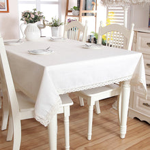 Load image into Gallery viewer, Polyester Linen Lace Edge Tablecloth, Rectangular Tassels Dust-Proof Table Cover,for Kitchen Dinning Table Home Decor
