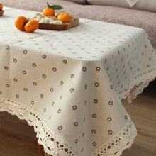 Load image into Gallery viewer, Polyester Linen Lace Edge Tablecloth, Rectangular Tassels Dust-Proof Table Cover,for Kitchen Dinning Table Home Decor
