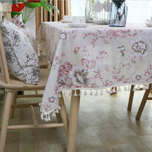 Load image into Gallery viewer, Polyester Linen Lace Edge Tablecloth, Rectangular Tassels Dust-Proof Table Cover,for Kitchen Dinning Table Home Decor
