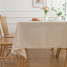 Load image into Gallery viewer, Polyester Linen Lace Edge Tablecloth, Rectangular Tassels Dust-Proof Table Cover,for Kitchen Dinning Table Home Decor
