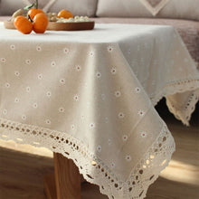 Load image into Gallery viewer, Polyester Linen Lace Edge Tablecloth, Rectangular Tassels Dust-Proof Table Cover,for Kitchen Dinning Table Home Decor
