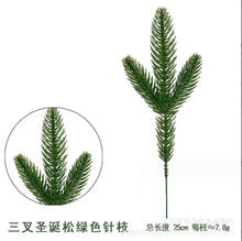 Load image into Gallery viewer, 20pcs Popular Christmas Pine Needle Branch 3-Pronged Three-Dimensional Pine Branch Simulated Green Plant Christmas Tree DIY Decoration
