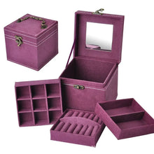 Load image into Gallery viewer, Portable Jewelry Box Large Capacity Three-layer Ring Storage Carrying Box High Qaulity Trendy Jewelry Display Box With Mirror
