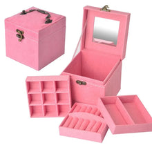 Load image into Gallery viewer, Portable Jewelry Box Large Capacity Three-layer Ring Storage Carrying Box High Qaulity Trendy Jewelry Display Box With Mirror
