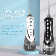 Load image into Gallery viewer, Portable belt oral irrigator 300ml dental floss cleaner 3 modes 4 nozzles rechargeable IP7 waterproof tooth whitening device 0ral irrigator

