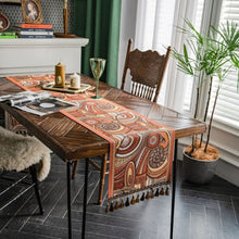 Load image into Gallery viewer, Retro American Orange Peris Printed Table Runner Tablecloth with Tassels Wedding Decoration Table Track The Foam Runners Home
