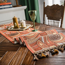 Load image into Gallery viewer, Retro American Orange Peris Printed Table Runner Tablecloth with Tassels Wedding Decoration Table Track The Foam Runners Home
