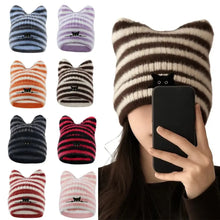 Load image into Gallery viewer, Fashion Keep Warm Women Cat Ear Knitted Hat Windproof Thickned Pullover Hat Cold Proof Embroidered Hat Outdoor Sports
