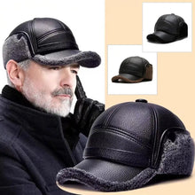 Load image into Gallery viewer, Winter Baseball Cap Men PU Leather Bomber Caps Middle Elderly Dad Hat With Earflaps Thicker Warm Windproof Tongue Hat Keep Warm
