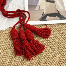 Load image into Gallery viewer, Cute Tassels Crochet Knitted Hat Hollow Out Handmade Craft Pullover Hat Bohemian Style Windproof Korean Weave Cap Women
