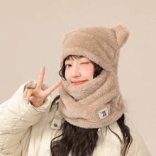 Load image into Gallery viewer, New Cute Bear Integrated Hat Scarf Set Fluffy Fur Windproof Pullover Cap Coldproof Warm Hooded Hat Autumn and Winter
