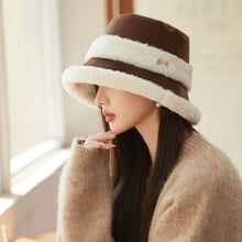 Load image into Gallery viewer, Plush Fisherman Hat Women Winter Polyester Fiberlarge Bucket Cap Fashionable and Versatile Warm Plush Pot Cap Ear Protection Hat
