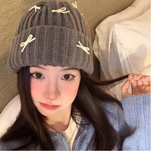 Load image into Gallery viewer, Warm Ear Protection Bow Knitted Hat Cold-proof Korean Style Pullover Hat Cute Bow Thick Bow Winter Hat Autumn
