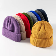 Load image into Gallery viewer, Knitted Hat Women's Cold Hat Winter Hat Men's Autumn Winter Melon Leather Hat Solid Color Versatile Dome Knitted Hat
