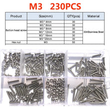 Load image into Gallery viewer, 120-434Pcs 304 Stainless Steel Hex Button Socket Head Cap Screw Hexagon Thread Machine Metric Nut Bolt Assortment Kit Set M2~M6
