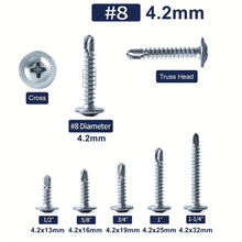 Load image into Gallery viewer, #8 Phillips Truss Head Self Drilling Tek Screw Zinc Oxide Sheet Metal Screws Fast Self Tapping Screws Lath to Metal Studs 100Pcs
