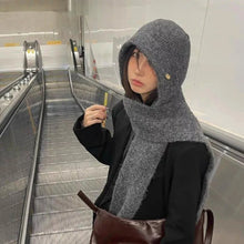 Load image into Gallery viewer, New Warm Knitted Winter Balaclava Neck Protection Soft Hooded Hat Thickened Solid Color One-Piece Scarf Cap Women
