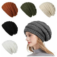 Load image into Gallery viewer, Stylish Solid Color Warm Knitted Hat Soft Elastic Windproof Winter Knit Beanies Keep Warm Without Brim Knit Slouchy Beanie Adult
