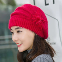 Load image into Gallery viewer, Keep Warm Knitted Wool Winter Flower Hat Warm Soft Mom Hat Pure Color Female Berets Autumn Winter
