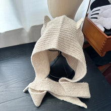 Load image into Gallery viewer, Cute Korean Style Scarf Hat Niche Knitted Bomber Hat Integrated Versatile Retro Balaclava Hats Women Autumn Winter
